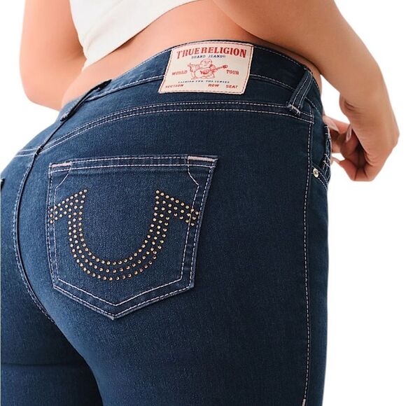 True Religion Becca Mid Rise Bootcut Jeans Crystal Embellished Size 27 - Picture 1 of 9